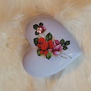 Ceramic Rose Heart Shaped Trinket Jewelry Box
